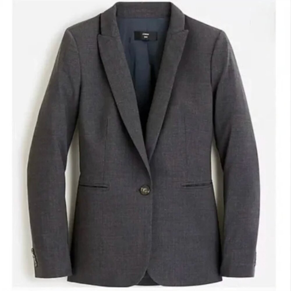 NWT J. Crew Parke Blazer Italian Bi Stretch Wool Heather Coal Grey Size 4